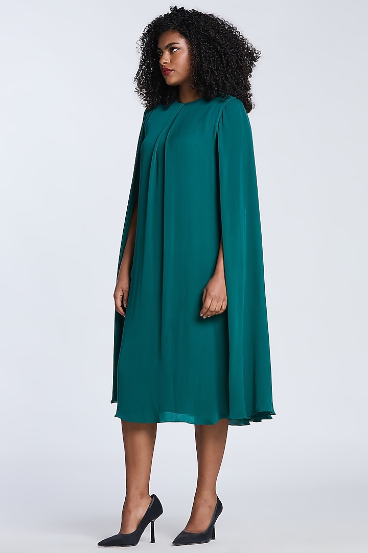 Green Crepe Pleated Trapeze Party Wear Dress by Gauri And Nainika at Pernia's Pop Up Shop