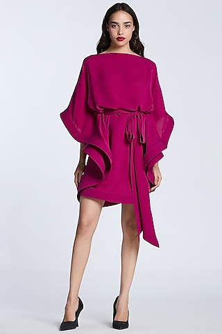 Magenta Crepe Kaftan Dress by Gauri And Nainika