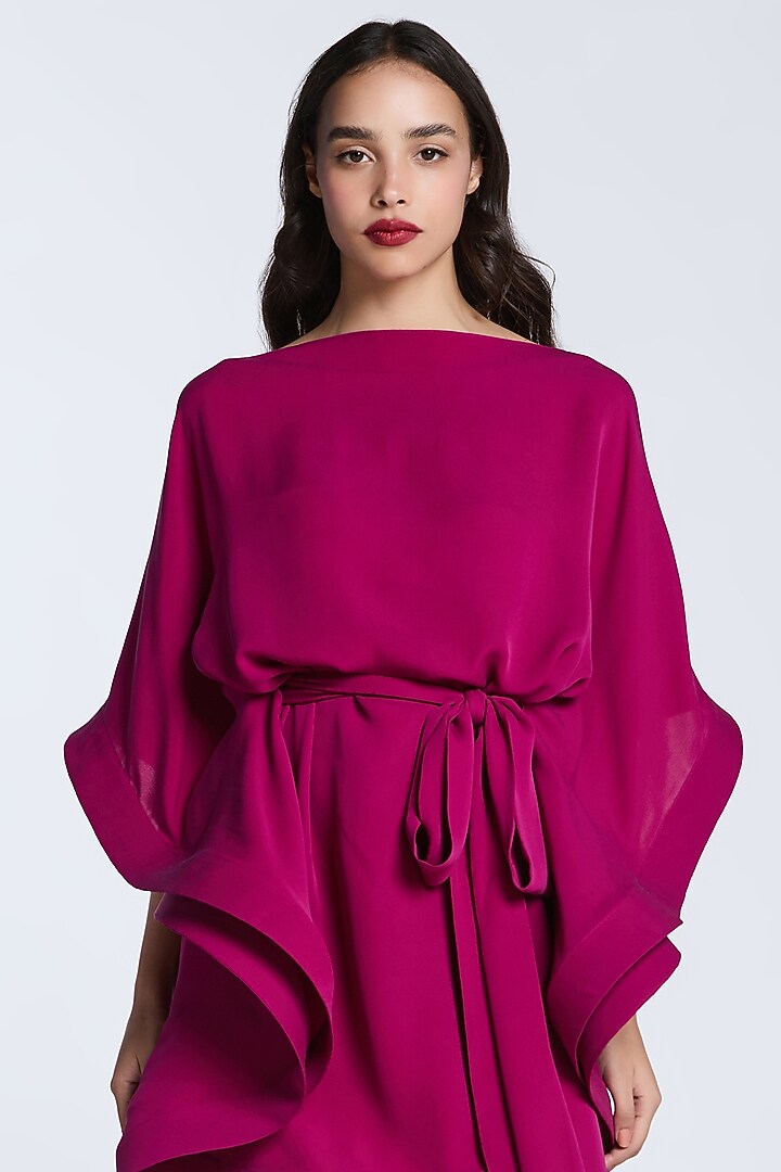 Magenta Crepe Kaftan Cocktail Dress by Gauri And Nainika at Pernia's Pop Up Shop