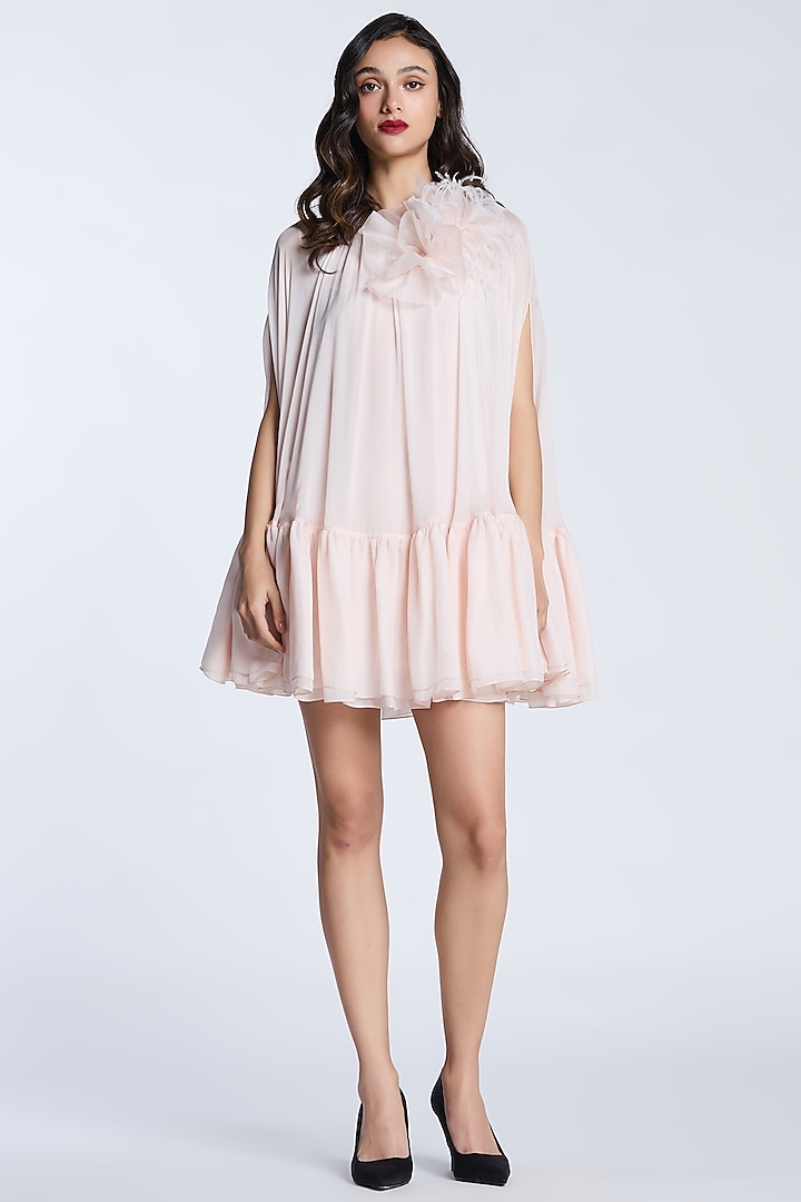 Light Pink Pure Chiffon Trapeze Dress by Gauri And Nainika at Pernia's Pop Up Shop