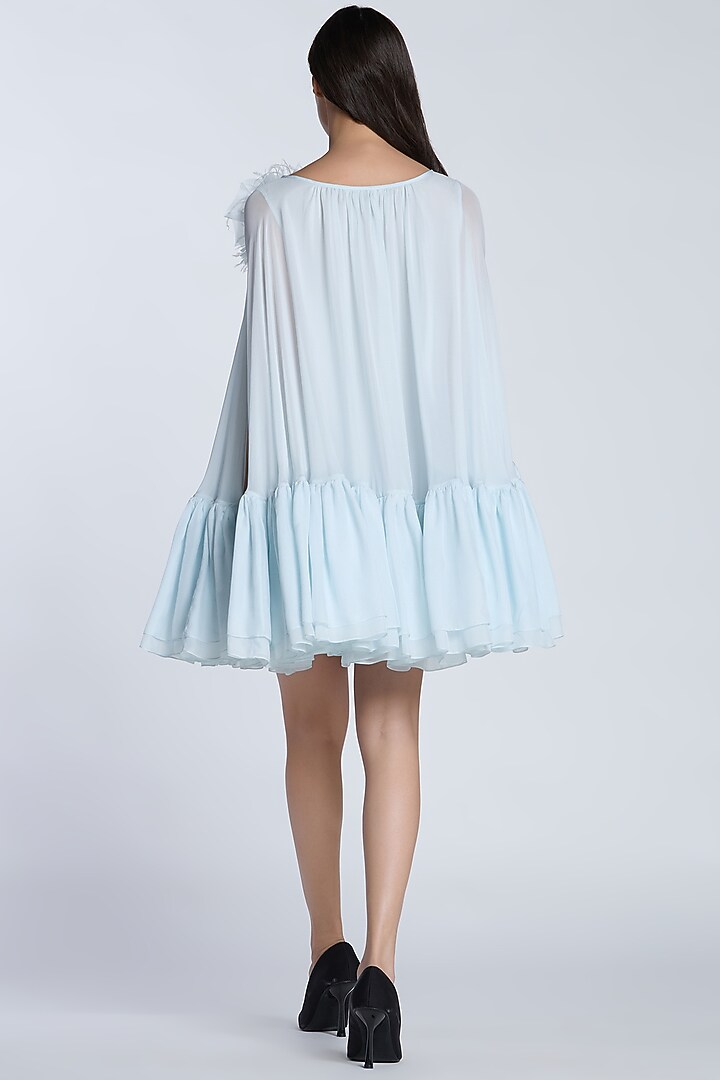 Light Blue Pure Chiffon Trapeze Party Wear Dress by Gauri And Nainika at Pernia's Pop Up Shop