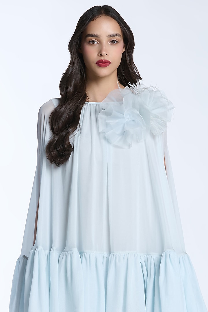 Light Blue Pure Chiffon Trapeze Party Wear Dress by Gauri And Nainika at Pernia's Pop Up Shop