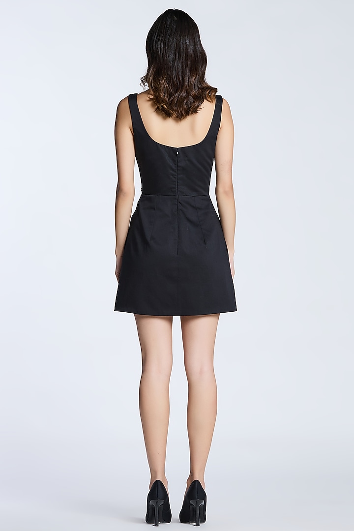 Black Cotton Botanical Thread Embroidered Mini Party Wear Dress by Gauri And Nainika at Pernia's Pop Up Shop