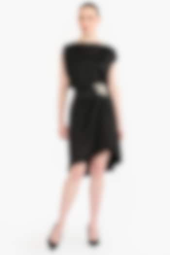 Black Satin Draped Mini Cocktail Dress by Gauri And Nainika at Pernia's Pop Up Shop