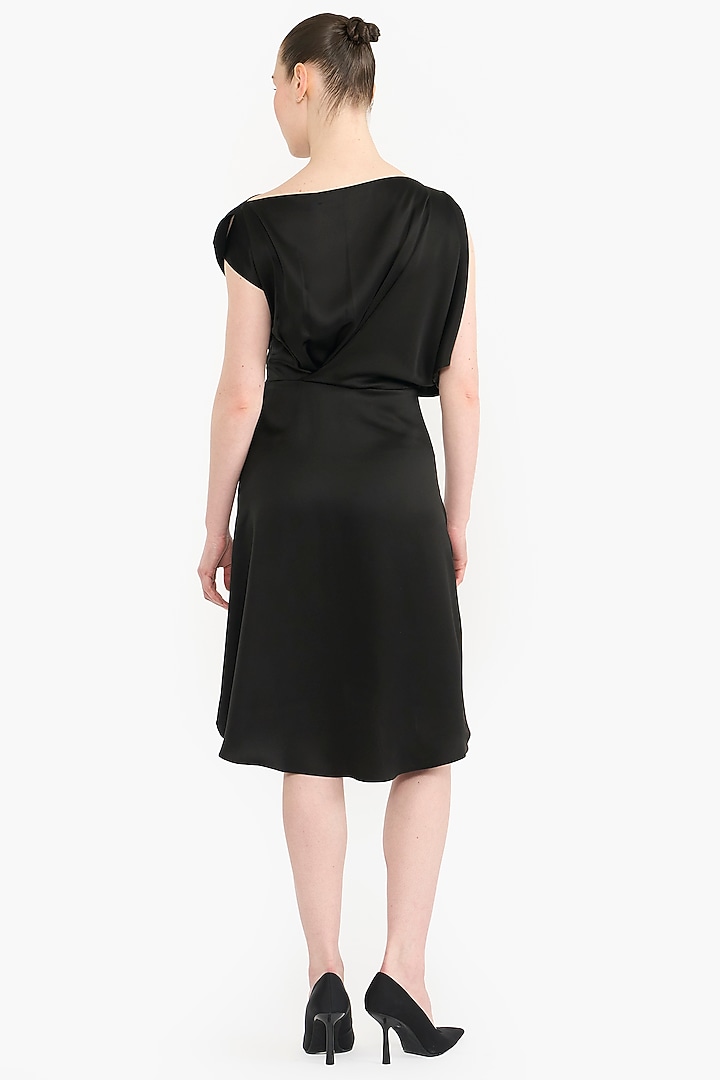 Black Satin Draped Mini Cocktail Dress by Gauri And Nainika at Pernia's Pop Up Shop