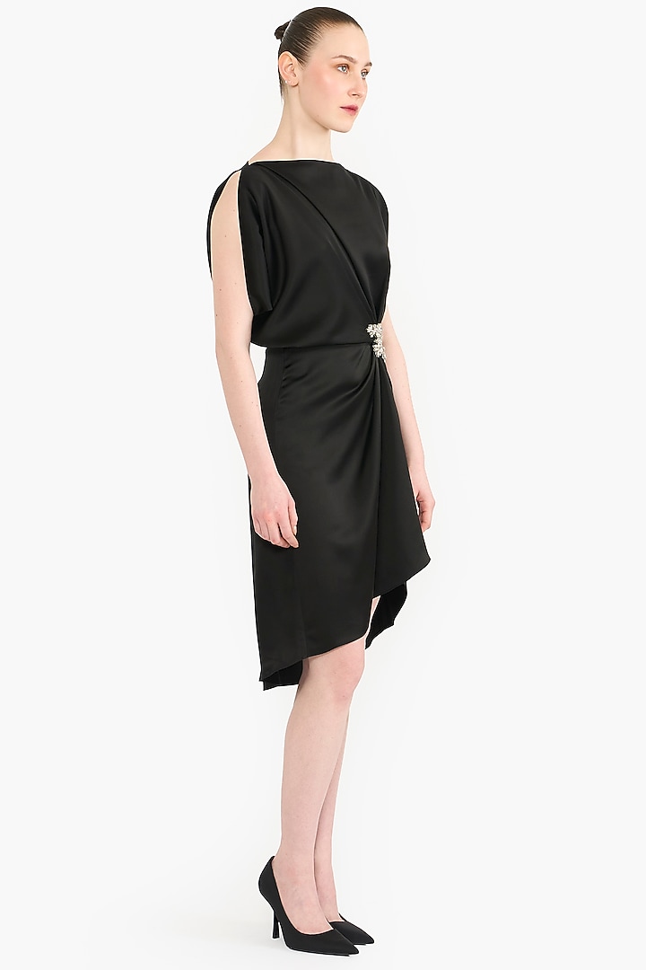 Black Satin Draped Mini Cocktail Dress by Gauri And Nainika at Pernia's Pop Up Shop