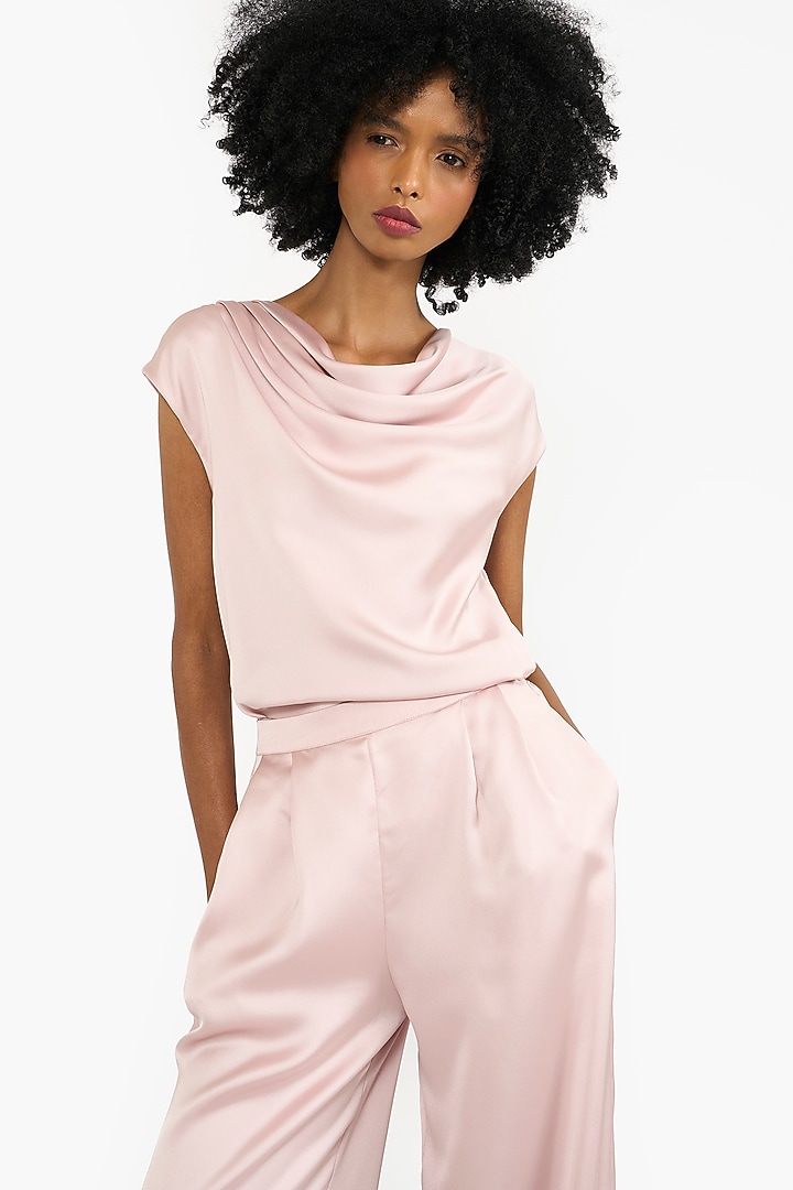 Blush Pink Satin Co-Ord Set by Gauri And Nainika at Pernia's Pop Up Shop