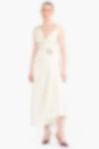 Ivory Satin Asymmetrical Midi Party Wear Dress by Gauri And Nainika at Pernia's Pop Up Shop