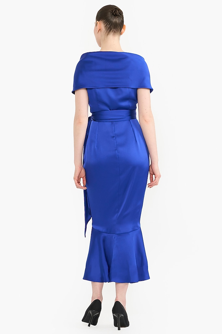 Electric Blue Satin Wrap-Around Midi Cocktail Dress by Gauri And Nainika at Pernia's Pop Up Shop