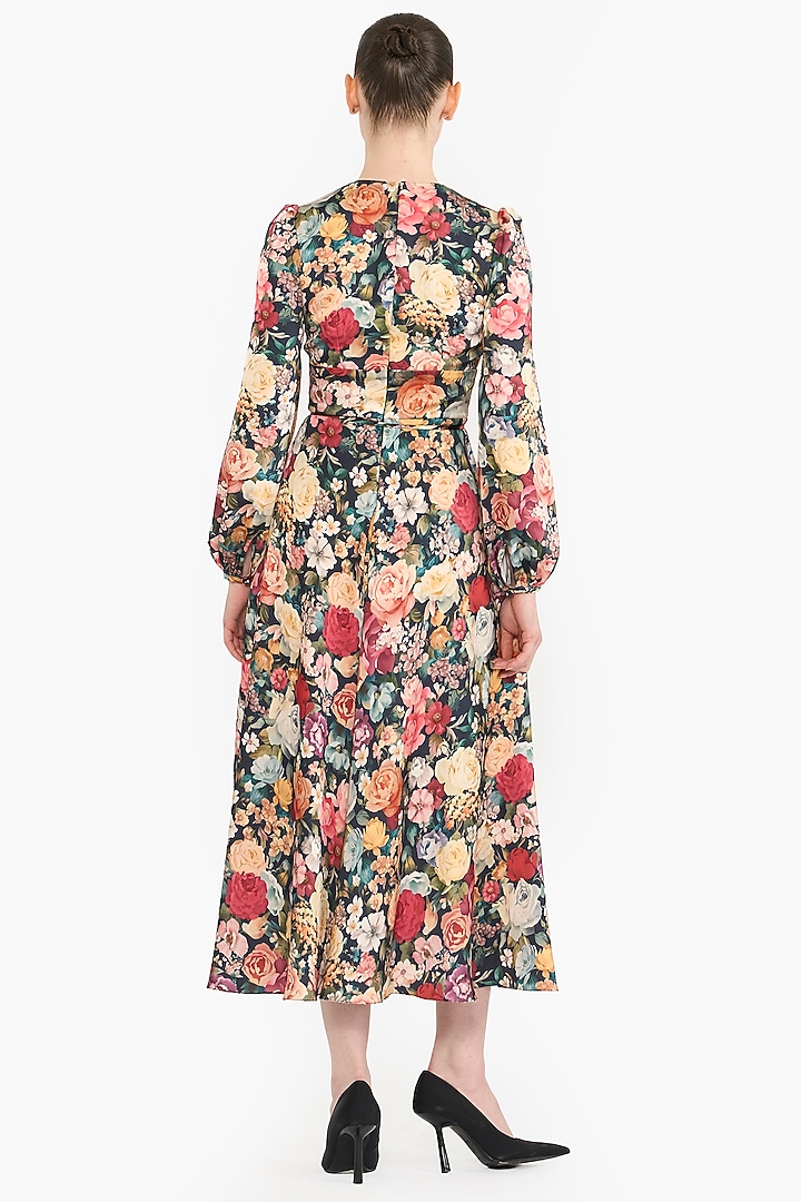 Multi-Colored Satin Printed Midi Cocktail Dress by Gauri And Nainika at Pernia's Pop Up Shop