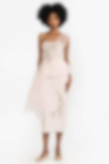 Light Pink Tulle Crystal Embellished Draped Pencil Party Wear Dress by Gauri And Nainika at Pernia's Pop Up Shop