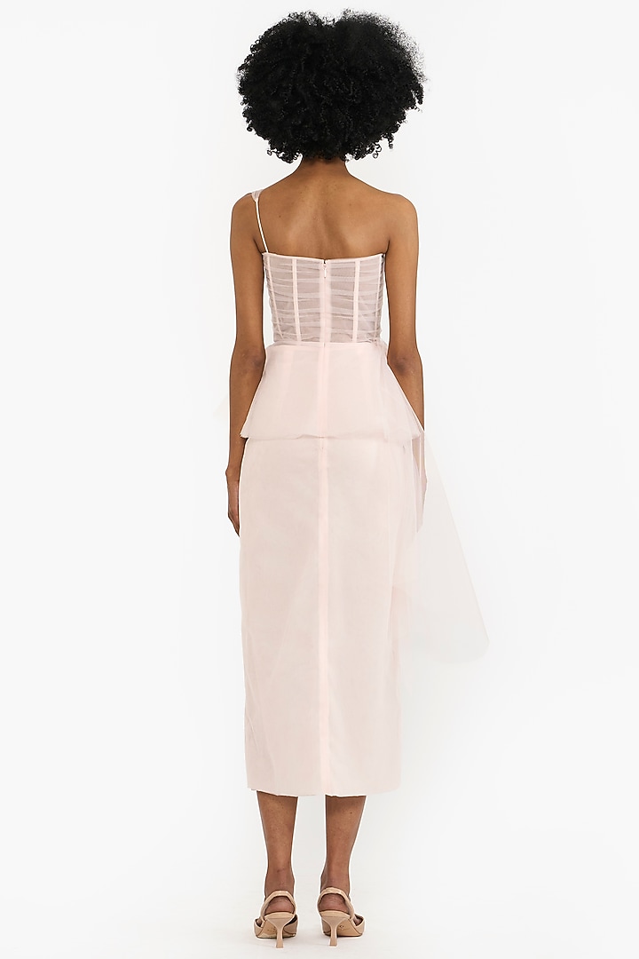Light Pink Tulle Crystal Embellished Draped Pencil Party Wear Dress by Gauri And Nainika at Pernia's Pop Up Shop