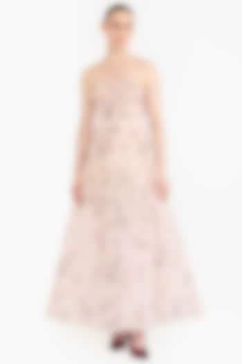 Light Pink Tulle Floral Embroidered Maxi Party Wear Dress by Gauri And Nainika at Pernia's Pop Up Shop