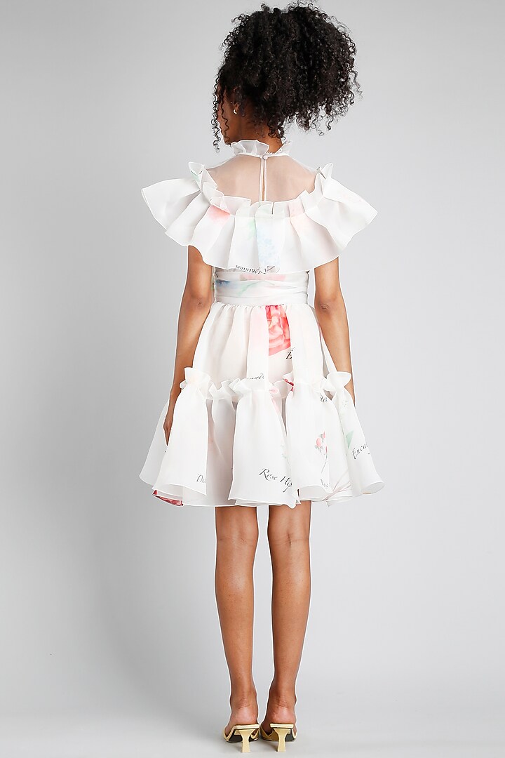Cream Organza & Net Printed Mini Party Wear Dress by Gauri And Nainika at Pernia's Pop Up Shop