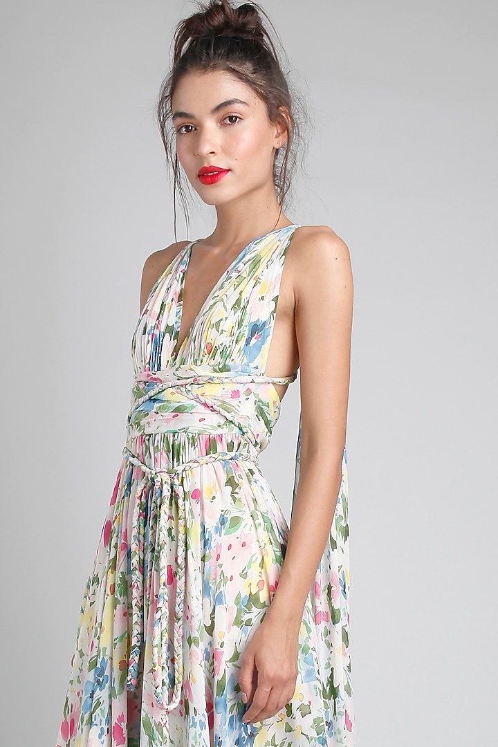 Monet Printed Gown With Belt by Gauri And Nainika at Pernia's Pop Up Shop