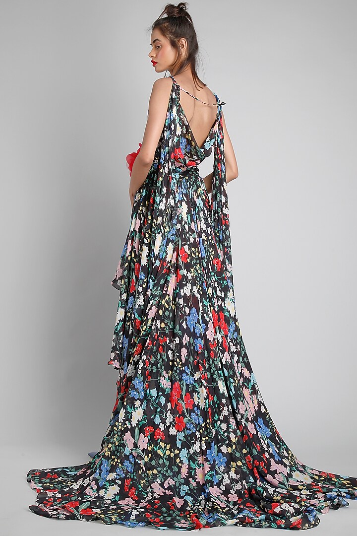 Black Printed High-Low Gown by Gauri And Nainika at Pernia's Pop Up Shop