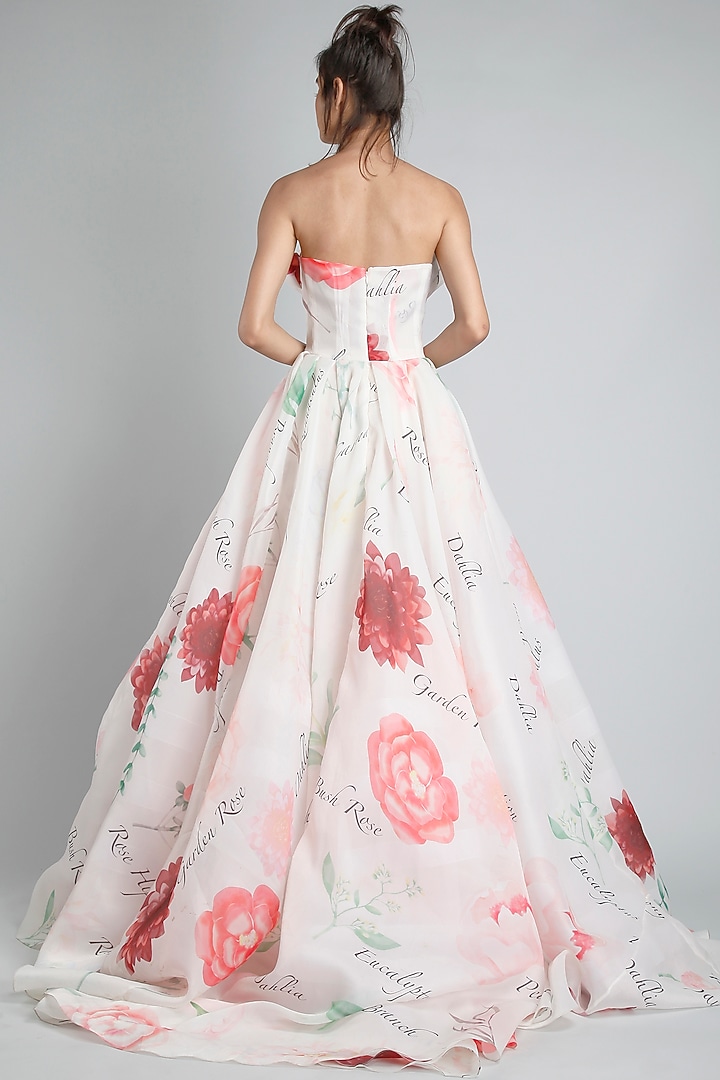 Cream Printed Corset Gown by Gauri And Nainika at Pernia's Pop Up Shop