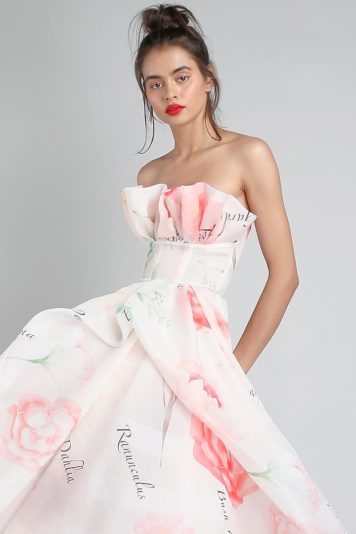 Cream Printed Corset Gown by Gauri And Nainika at Pernia's Pop Up Shop