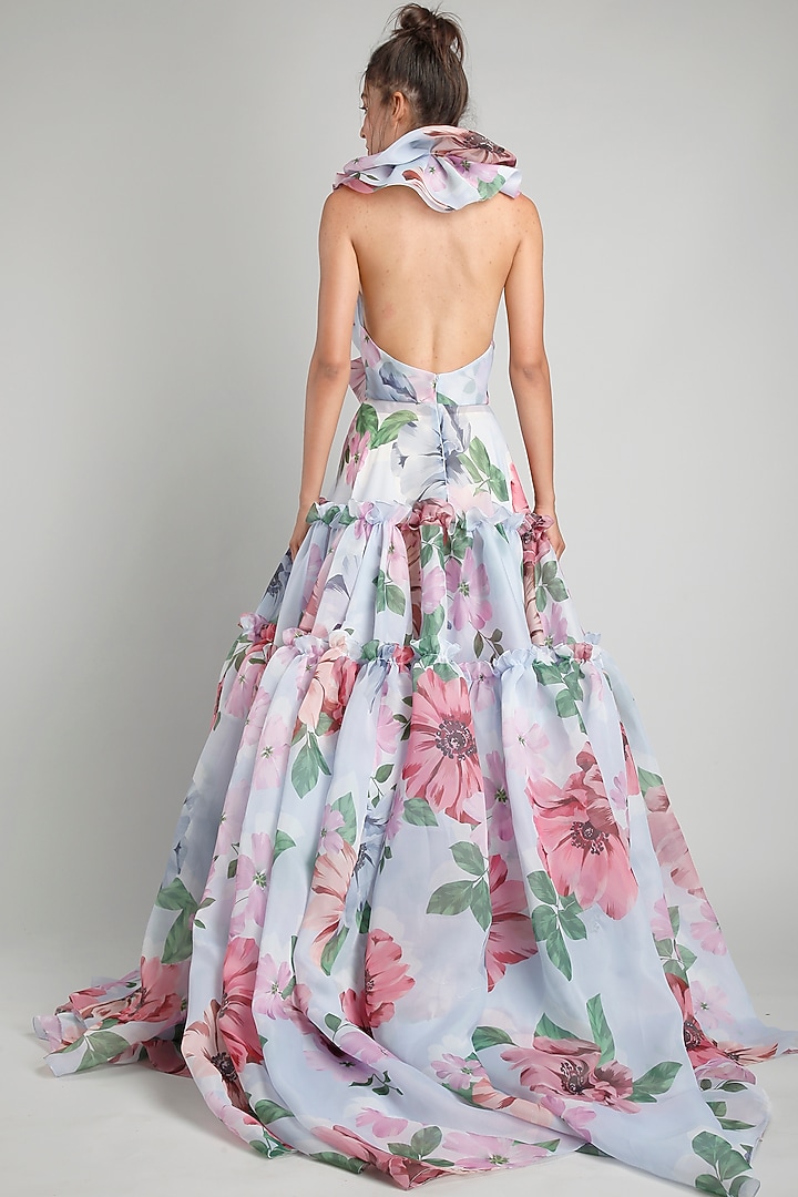 English Blue Printed Gown by Gauri And Nainika at Pernia's Pop Up Shop