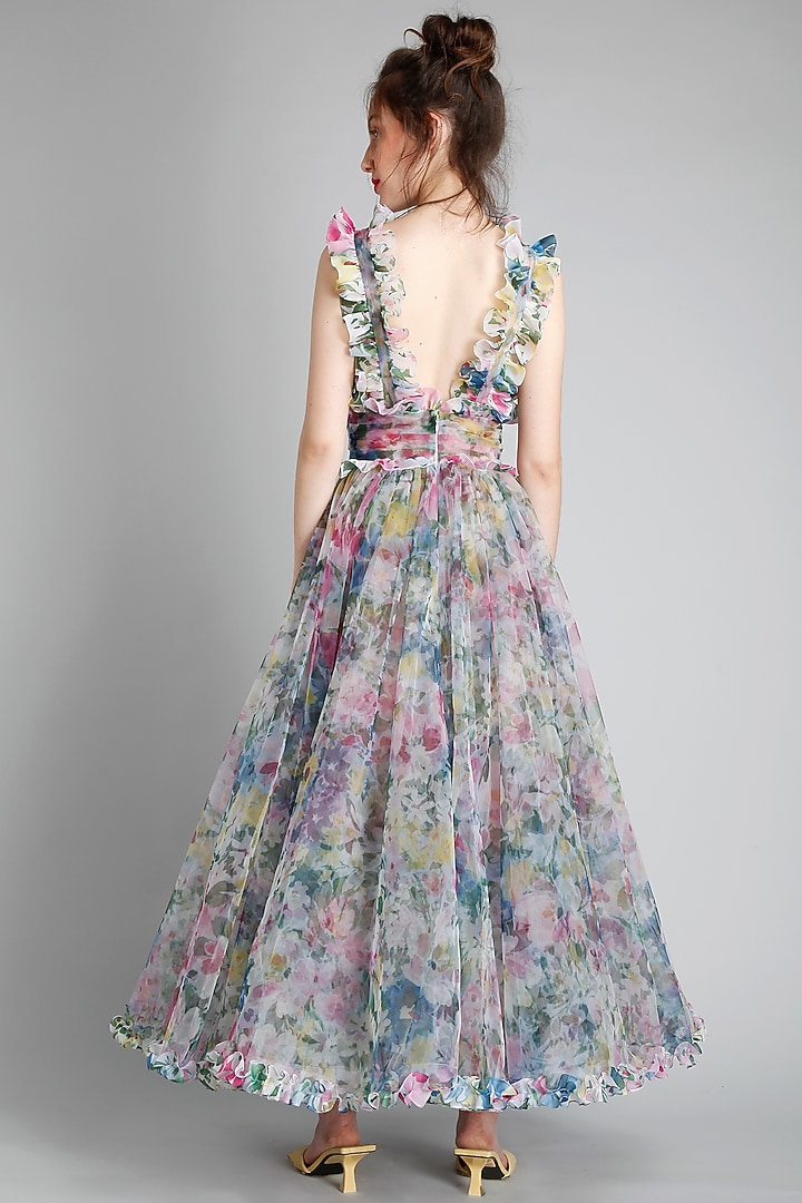 Summer Bloom Frilled Maxi Dress | Elegant Designer Resortwear Dress