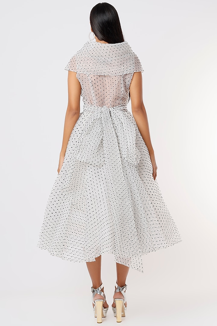 White Dotted Organza Embroidered Wrapped Party Wear Dress by Gauri and Nainika at Pernia's Pop Up Shop
