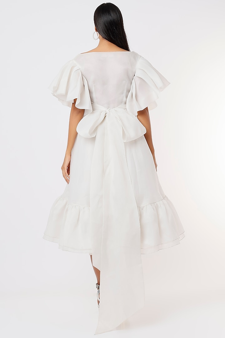 White Organza Midi Party Wear Dress by Gauri and Nainika at Pernia's Pop Up Shop