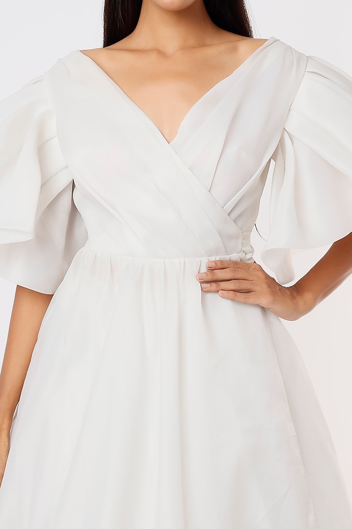 White Organza Midi Party Wear Dress by Gauri and Nainika at Pernia's Pop Up Shop