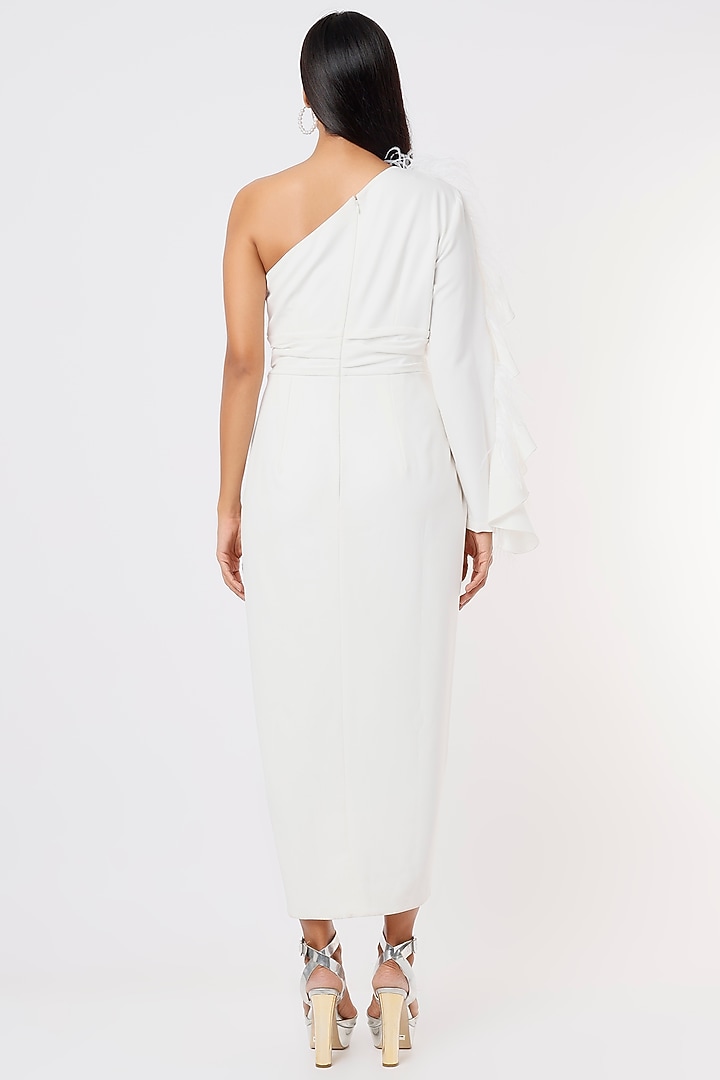 White Micro Crepe One-Shoulder Party Wear Dress by Gauri and Nainika at Pernia's Pop Up Shop