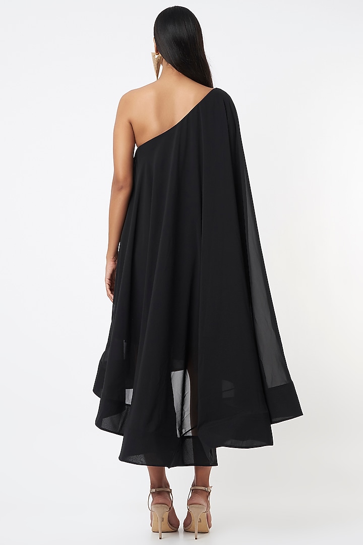 Black Micro Crepe One-Shoulder Party Wear Dress by Gauri and Nainika at Pernia's Pop Up Shop