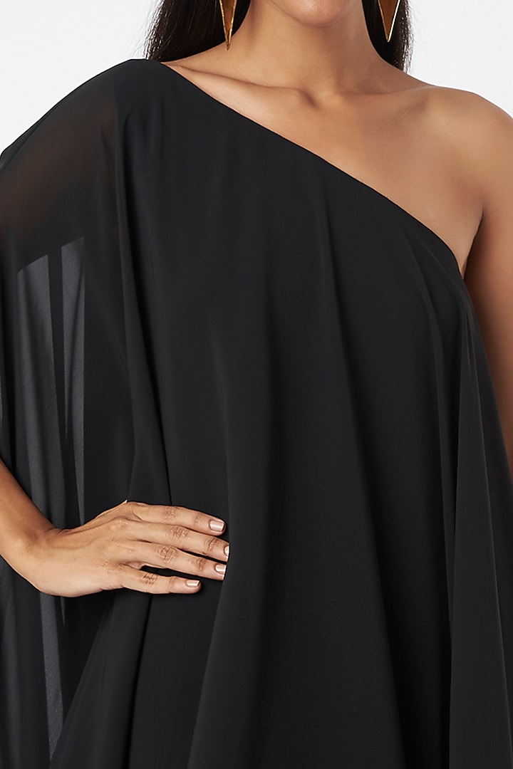 Black Micro Crepe One-Shoulder Party Wear Dress by Gauri and Nainika at Pernia's Pop Up Shop
