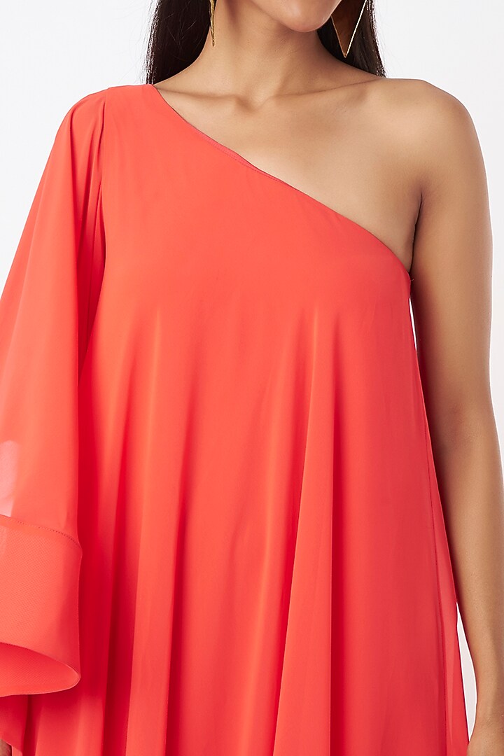 Orange Crepe One Shoulder Gown by Gauri and Nainika at Pernia's Pop Up Shop