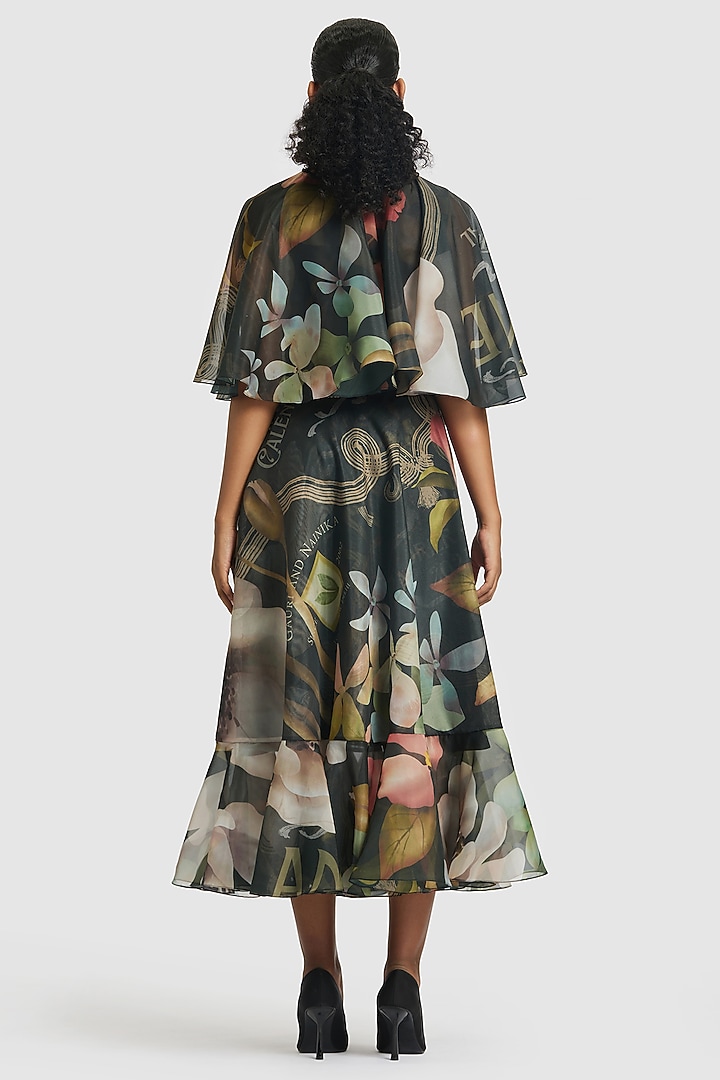 Black Organza Printed Midi Party Wear Dress by Gauri and Nainika at Pernia's Pop Up Shop
