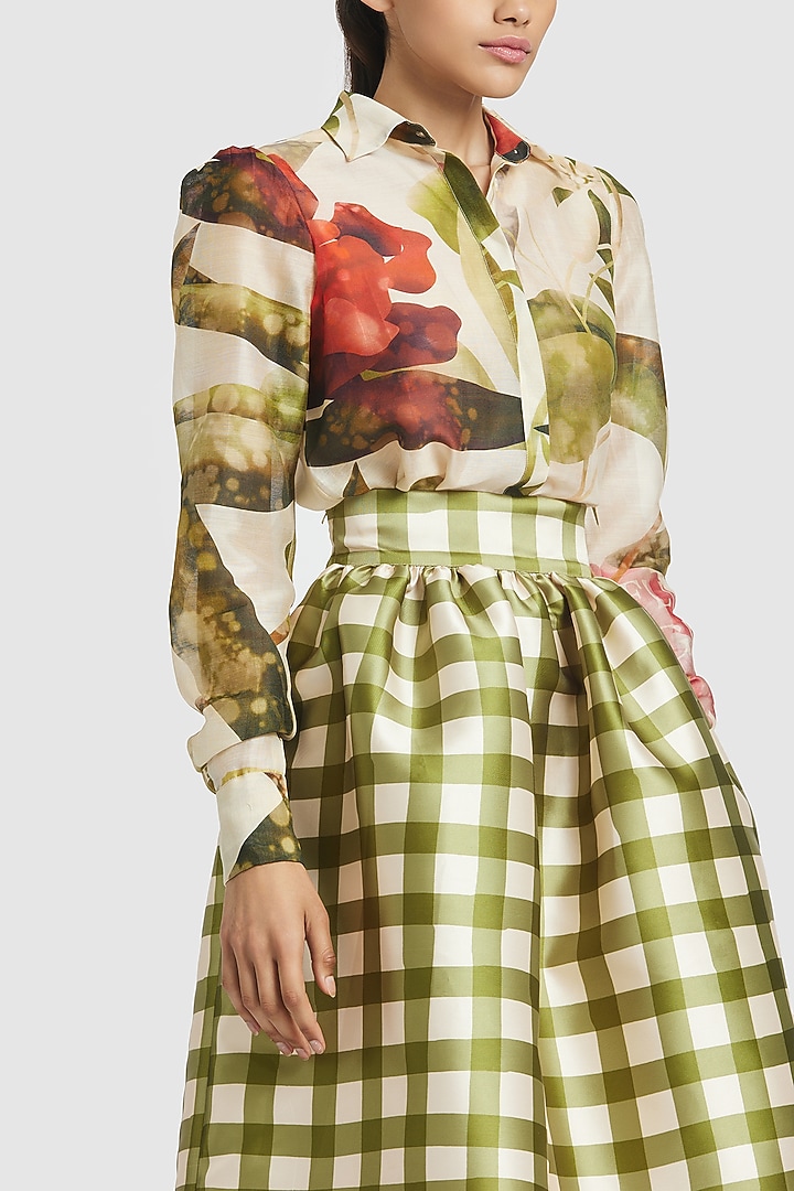 Ivory Chanderi Printed Shirt by Gauri and Nainika at Pernia's Pop Up Shop
