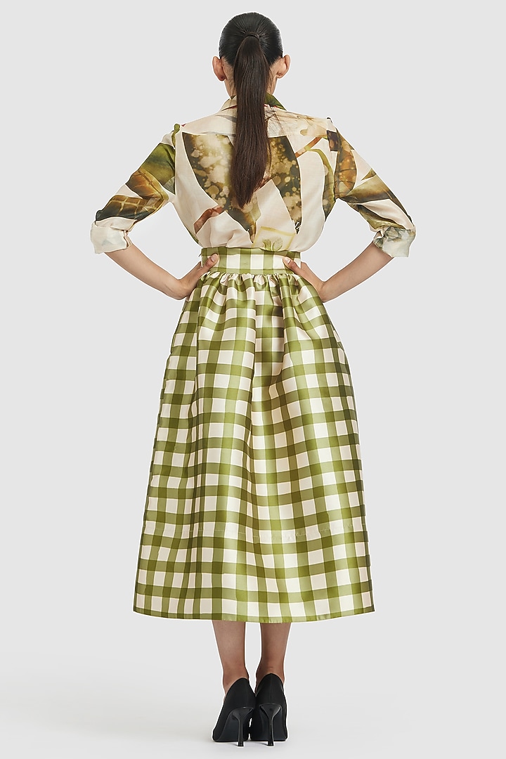 Green & White Mikado Printed Midi Skirt by Gauri and Nainika at Pernia's Pop Up Shop