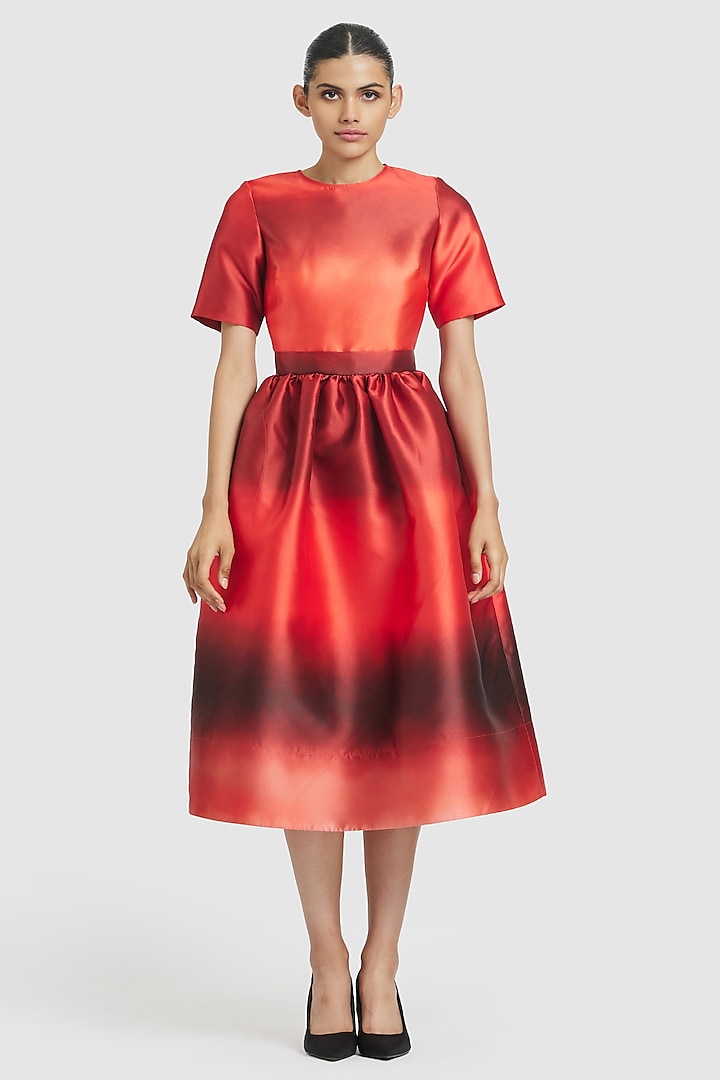 Red Mikado Pleated Midi Dress by Gauri and Nainika at Pernia's Pop Up Shop