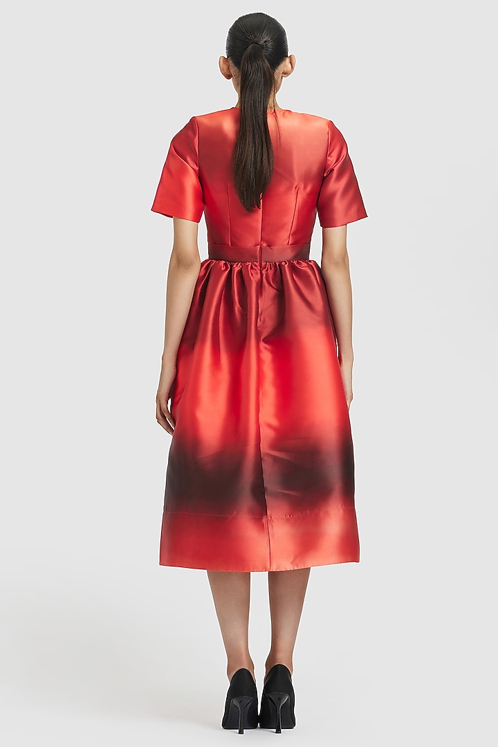 Red Mikado Pleated Midi Party Wear Dress by Gauri and Nainika at Pernia's Pop Up Shop