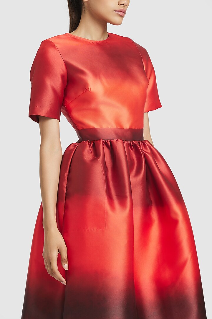 Red Mikado Pleated Midi Party Wear Dress by Gauri and Nainika at Pernia's Pop Up Shop
