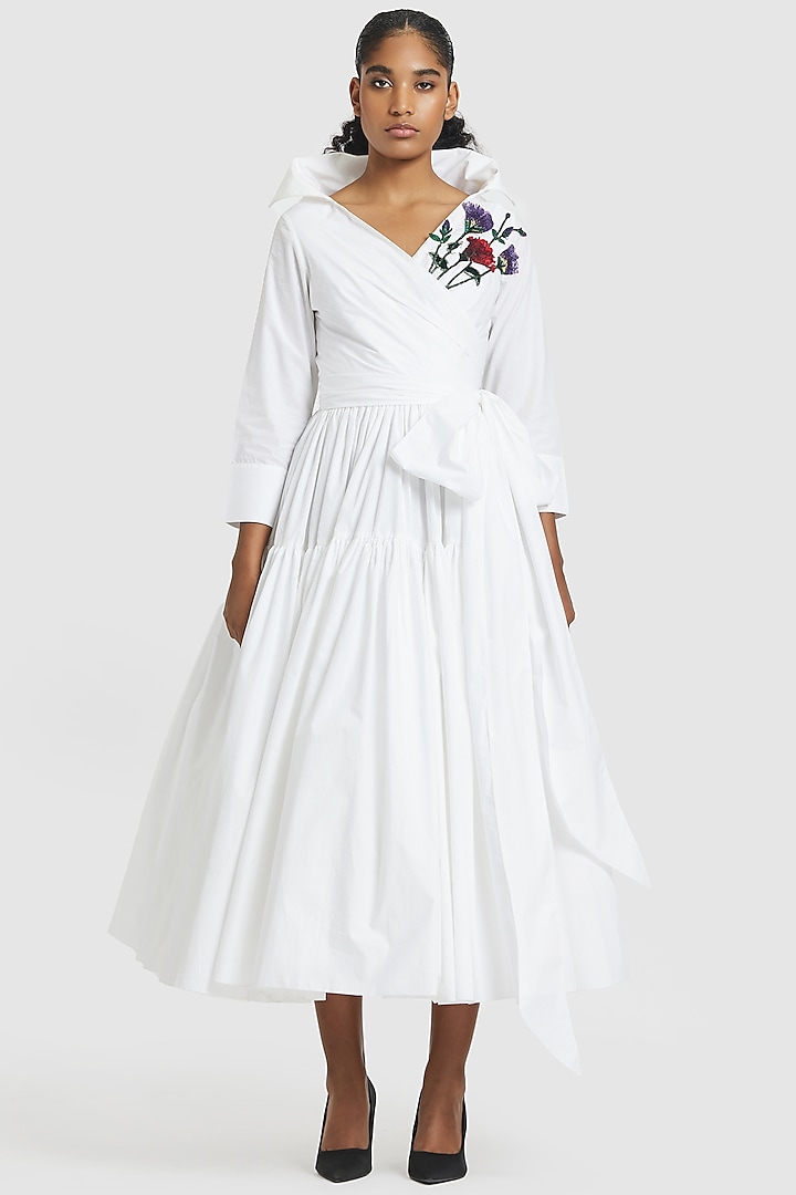 White Cotton Embroidered Shirt Dress by Gauri And Nainika at Pernia's Pop Up Shop