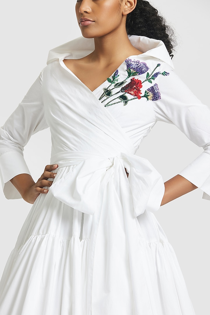 White Cotton Embroidered Party Wear Shirt Dress by Gauri And Nainika at Pernia's Pop Up Shop