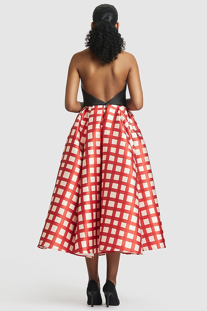 Red & White Mikado Midi Party Wear Dress by Gauri And Nainika at Pernia's Pop Up Shop