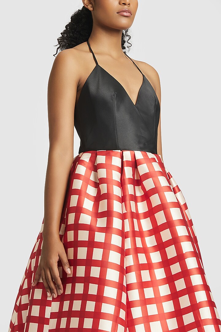 Red & White Mikado Midi Party Wear Dress by Gauri And Nainika at Pernia's Pop Up Shop