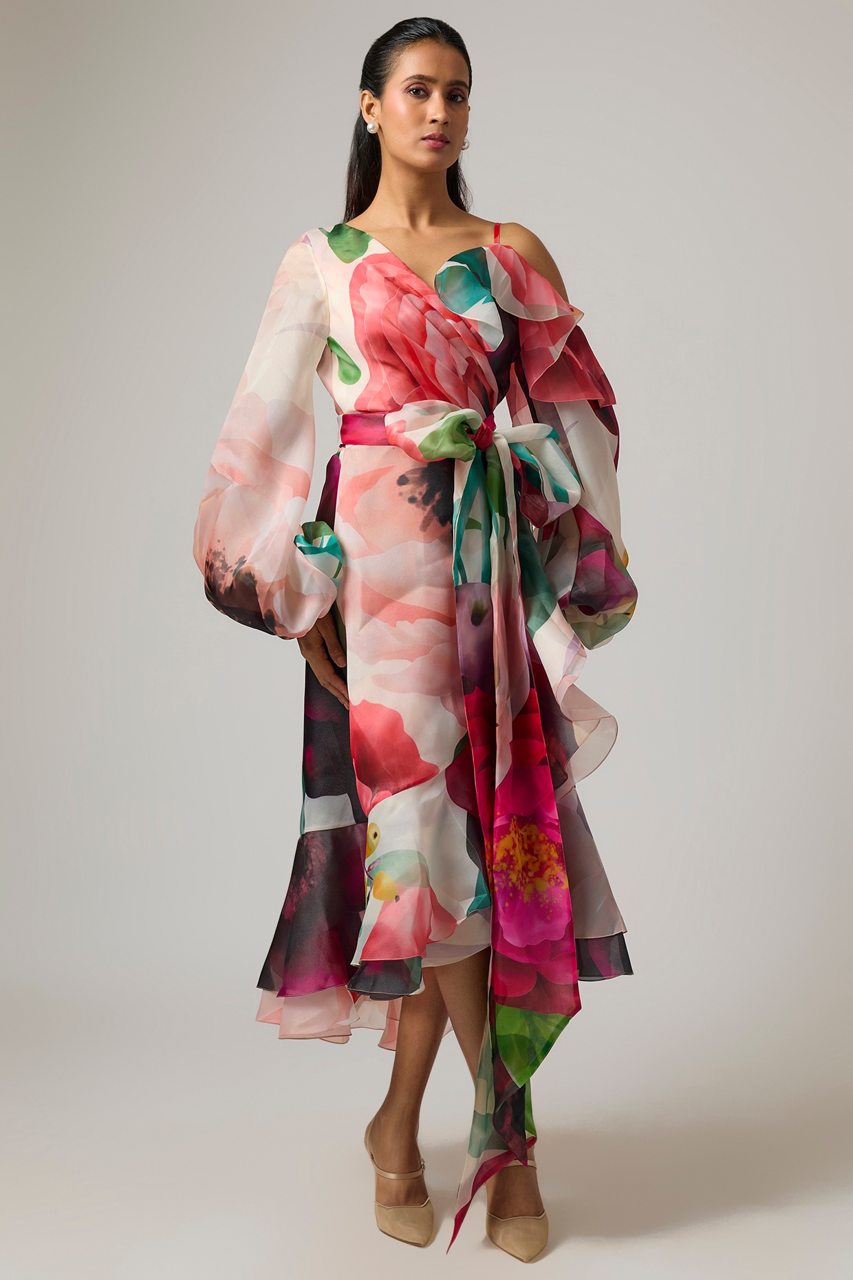 Gauri And Nainika Ivory Organza Wrap Dress