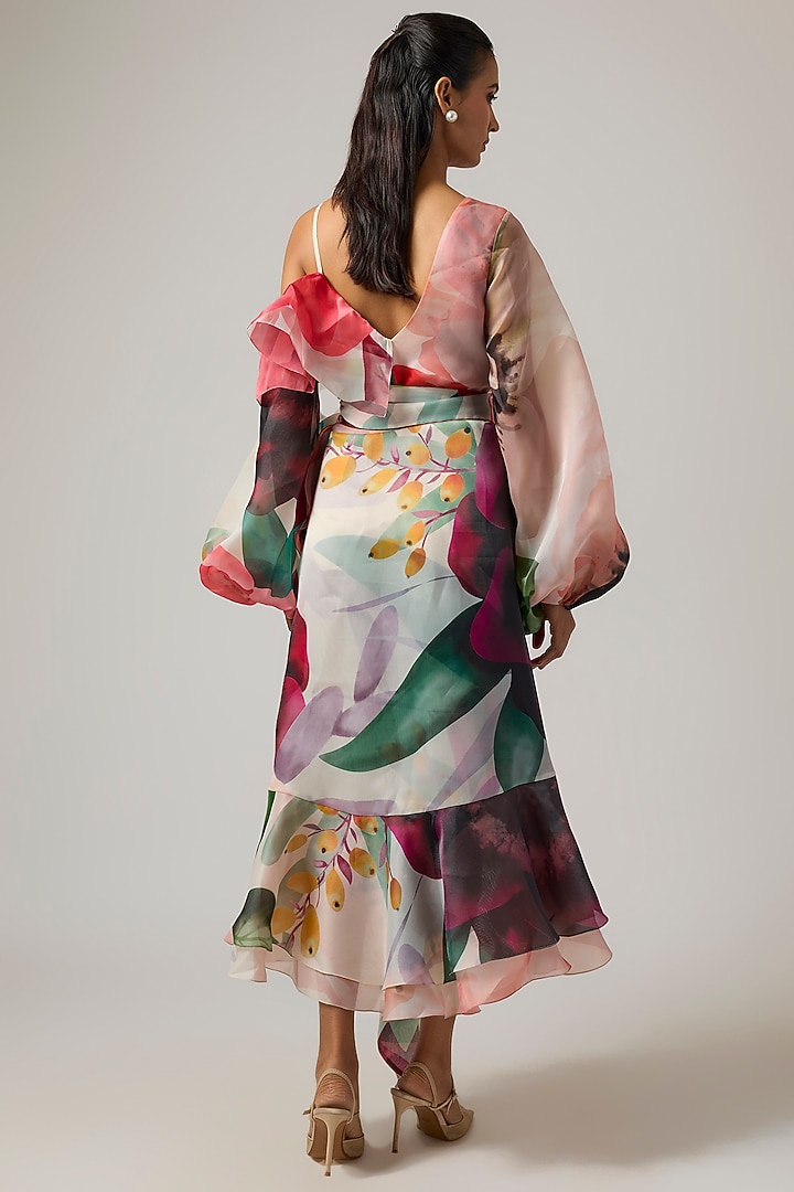 Ivory Organza Wrap Party Wear Dress by Gauri And Nainika at Pernia's Pop Up Shop