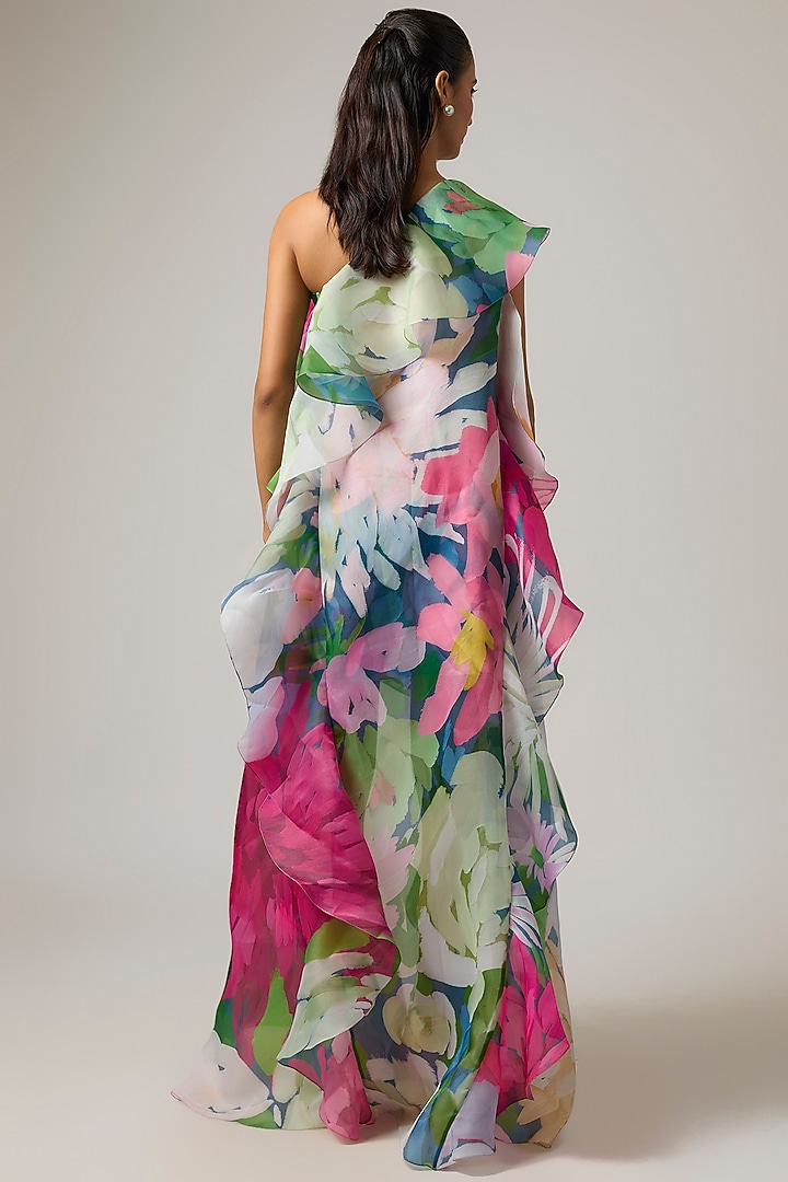 Ivory Organza One-Shoulder Party Wear Dress by Gauri And Nainika at Pernia's Pop Up Shop