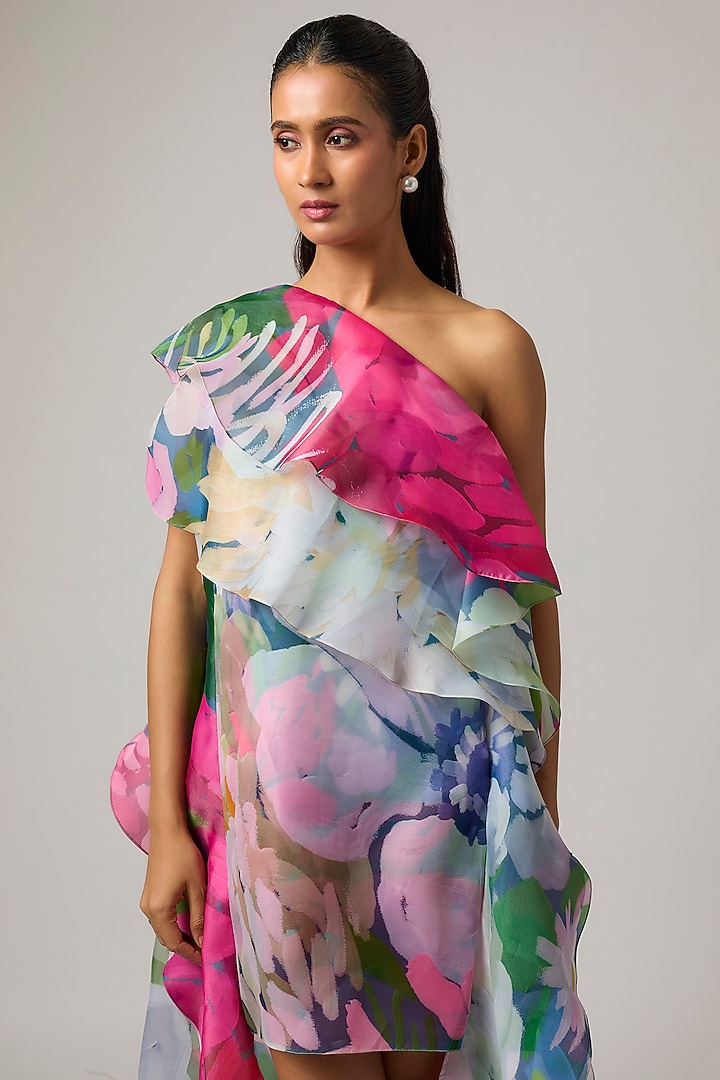 Ivory Organza One-Shoulder Party Wear Dress by Gauri And Nainika at Pernia's Pop Up Shop