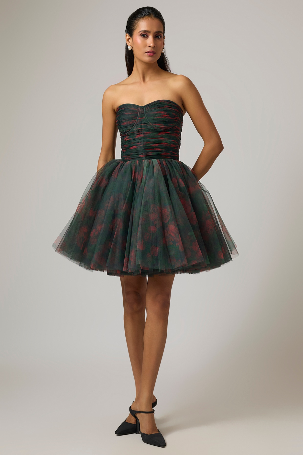 Gauri And Nainika Black Tulle Mini Strapless Dress