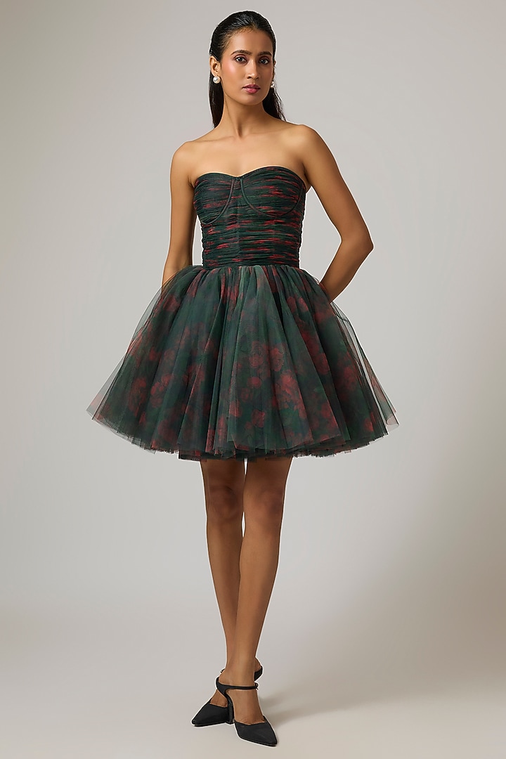 Black Tulle Mini Strapless Party Wear Dress by Gauri And Nainika at Pernia's Pop Up Shop