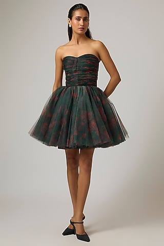 Black Tulle Mini Strapless Dress by Gauri And Nainika