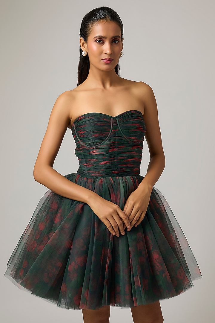 Black Tulle Mini Strapless Party Wear Dress by Gauri And Nainika at Pernia's Pop Up Shop