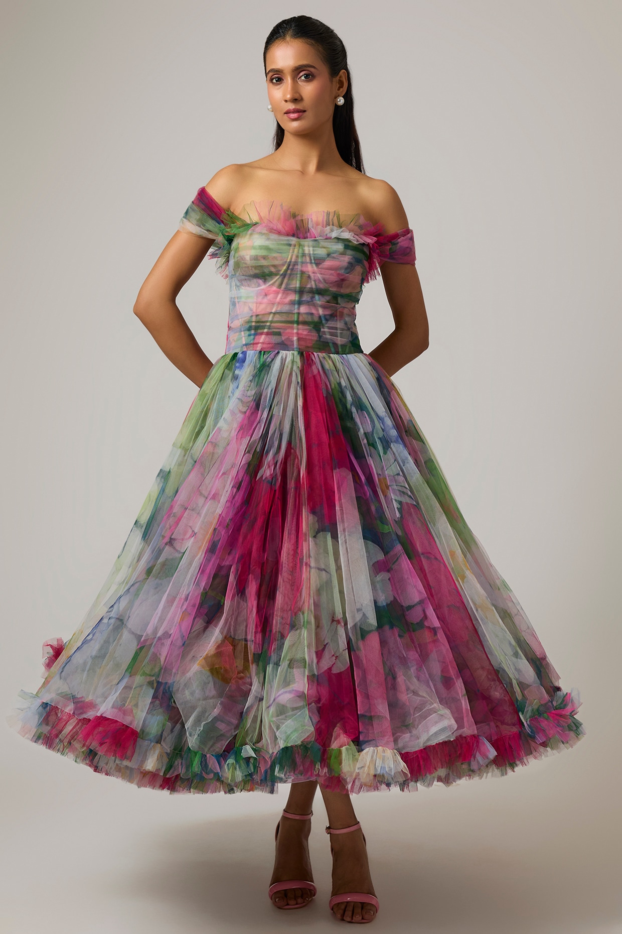 Gauri And Nainika Multi-Colored Net Corset Dress